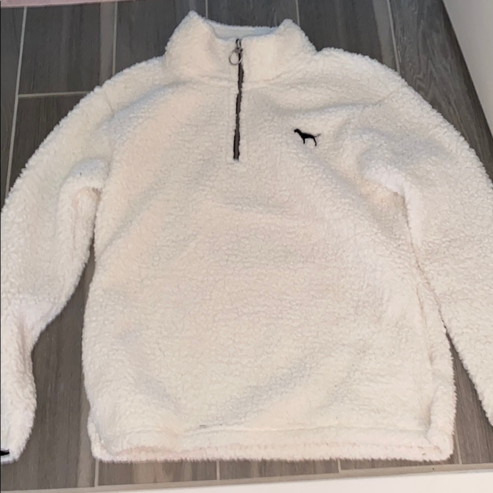 PINK white Sherpa zip up
